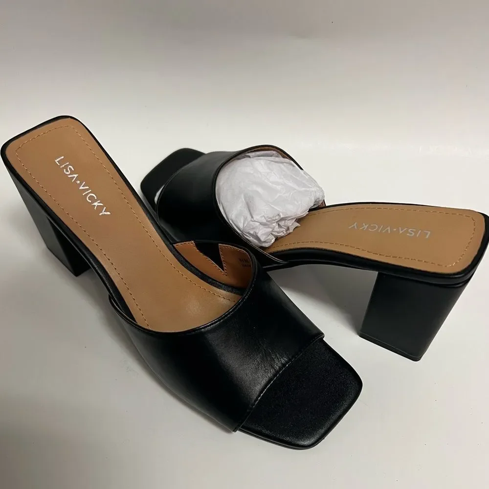 New in Box Lisa Vicky Vital Black Leather Open-Toe Mules - Size 8.5M - Picture 8 of 9